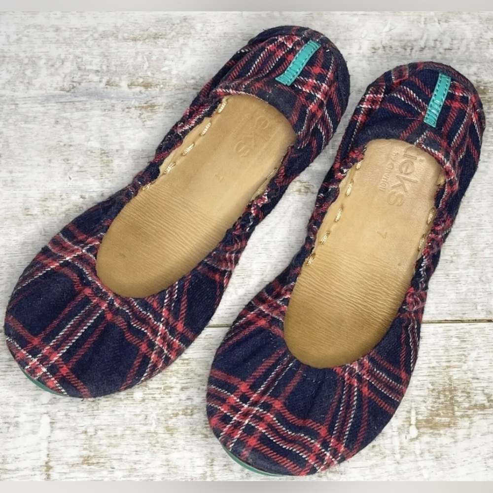 TIEKS Women’s HERITAGE PLAID Ballet Flats Shoes Red White Blue Size 7